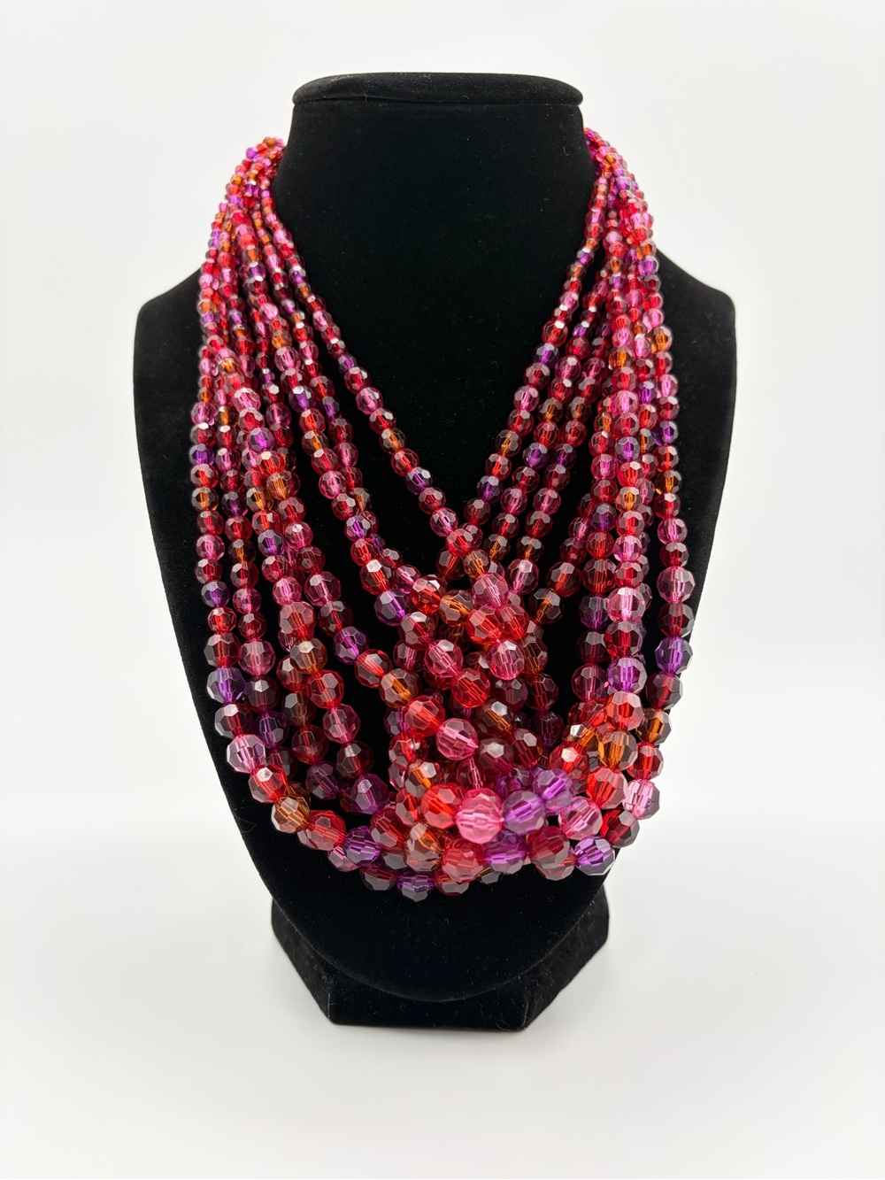 Avon NRT Multi Strand Pink Red Faceted Bead Statement Necklace
